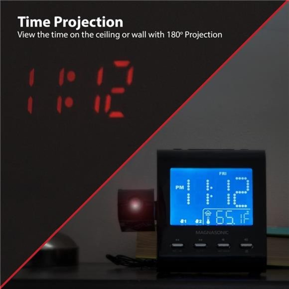 Projection Alarm Clock with AM/FM Radio,Battery Backup, Auto Time Set,Dual Alarm - Picture 4 of 6